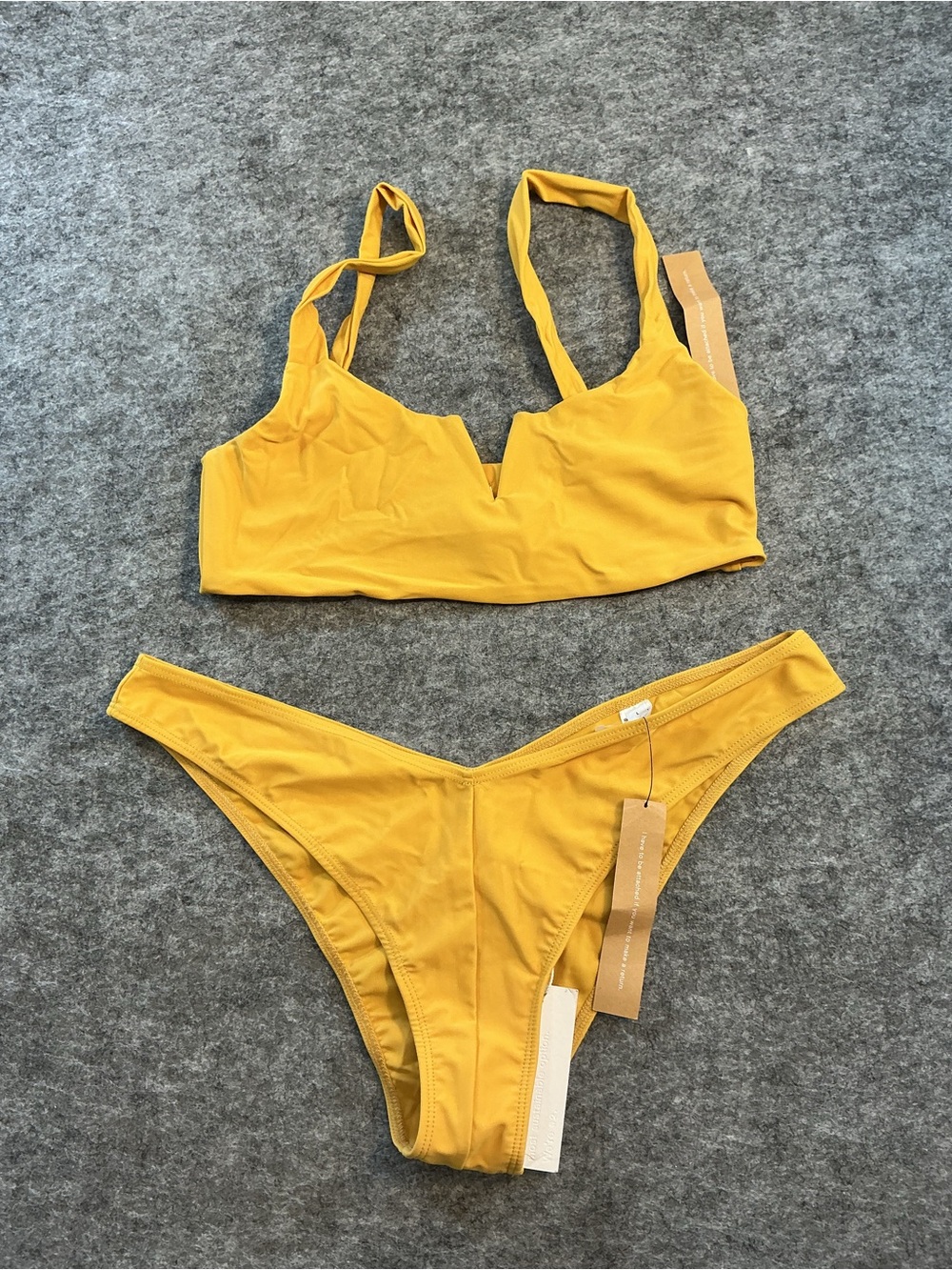 Reformation Mustard Yellow V-Notch Bikini Set Size M/L